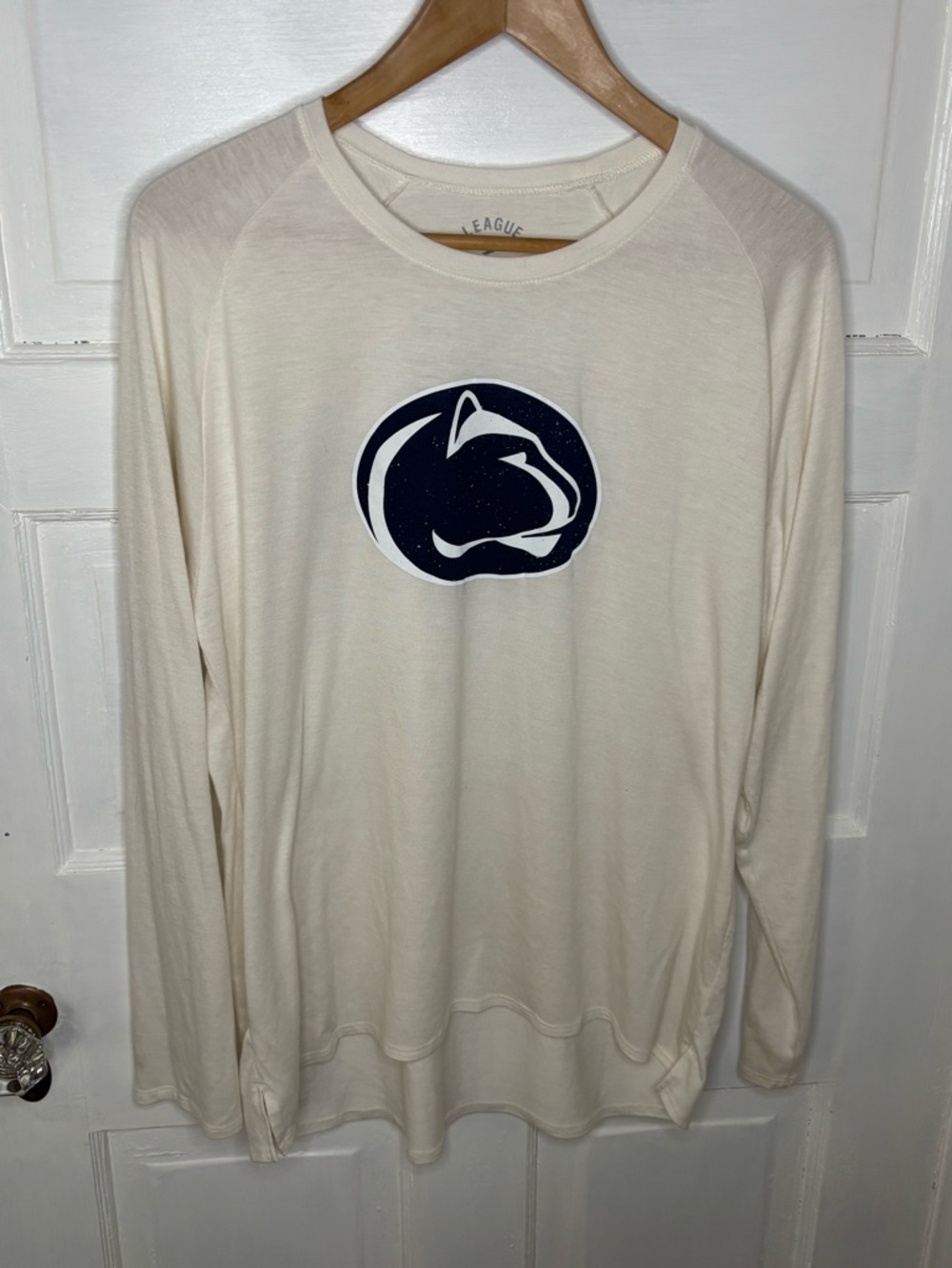 League Brand Penn State Cream Long-Sleeve Tee with Navy Nittany Lion Logo